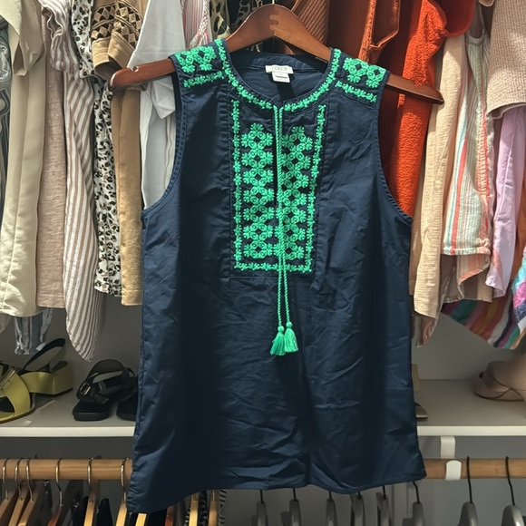 J. Crew Navy Embroidered Poplin Tank 2 - Picture 2 of 5